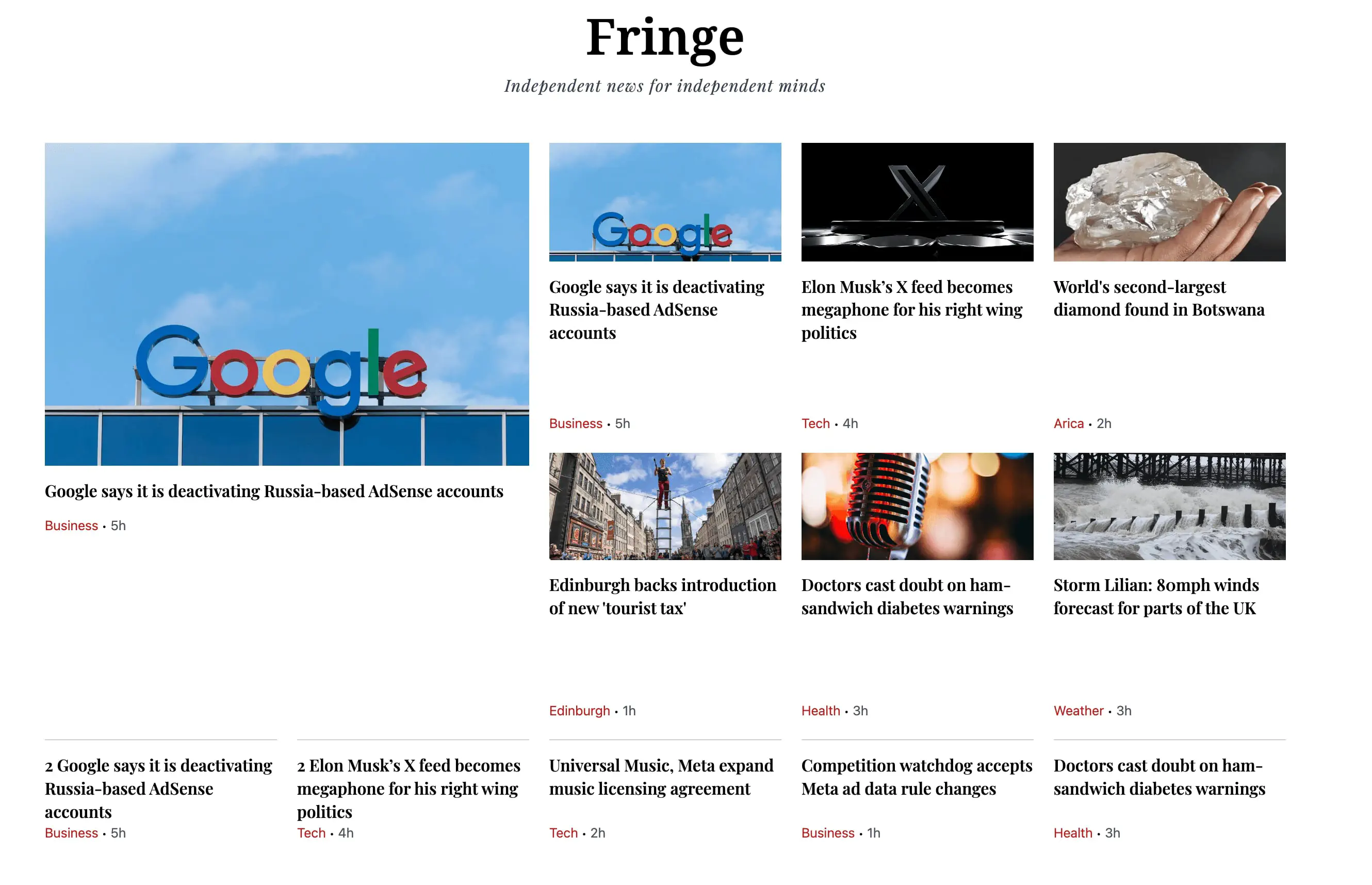 Primary and secondary news sections